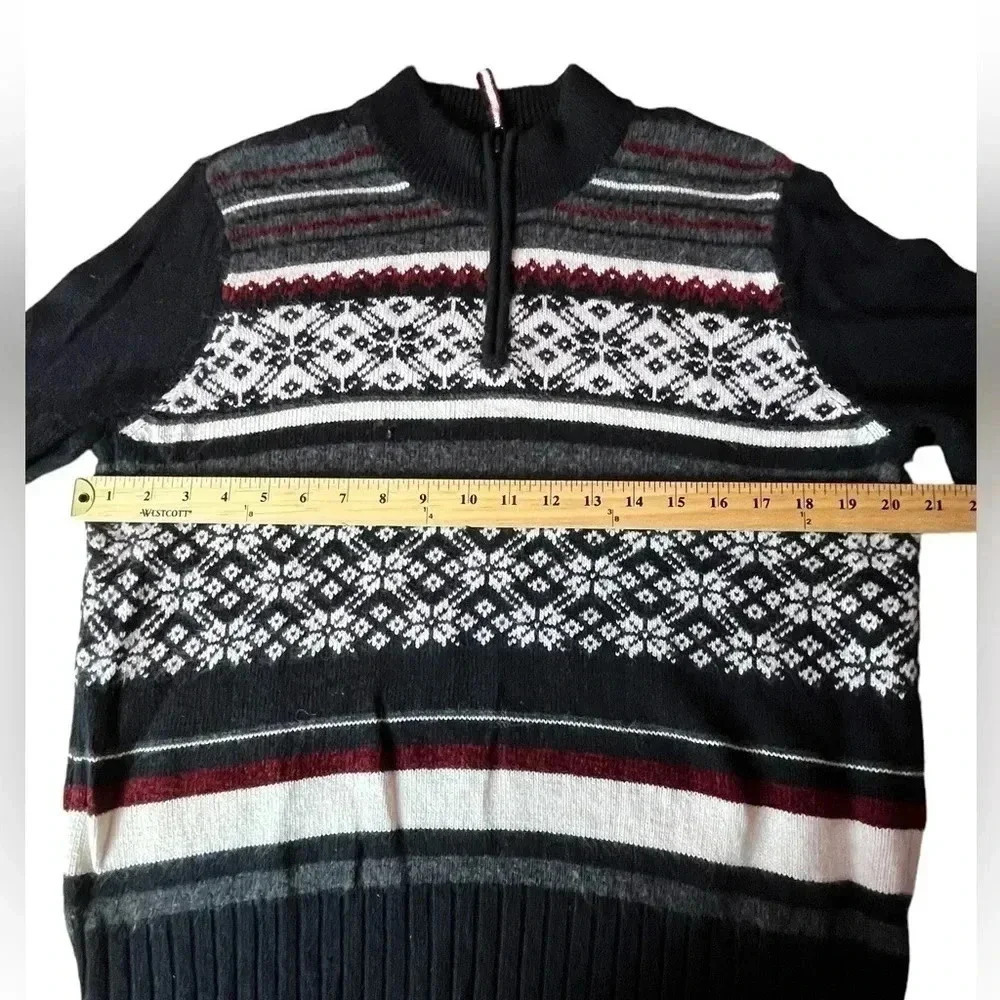 I.E. Relaxed 1/4 zip Nordic Striped Women's Sweater Winter Mock Neck Angora Siz… - Picture 5 of 12